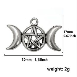 Triple Moon Goddess Pendant Charms Fit Necklace Bracelet Pentagram Pentacle Protection Antique Star2158