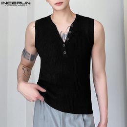 Men's Tank Tops Men Tank Tops Solid Colour V Neck Sleeveless Knitted Streetwear Casual Male Vests Summer Stylish Men Clothing S-5XL INCERUN 230721