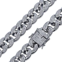 Fine Dangly Exaggerated Custom 18k Gold Plated Full Cz Micro Paved Diamond Iced Out Cuban Link Chain Cuban Link Dog Chain Collar