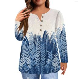 Women's T Shirts Plus Size Fashion Button Collar T-Shirt Long Sleeves Flower Printed Casual Tops Woman Blouse 2023 Shirt