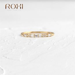 ROXI Asymmetry Geometry Rectangle Crystals Gold Rings for Women Rings Jewelry 925 Sterling Silver Finger Ring Ins Wedding Ring