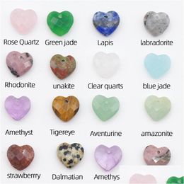 Charms With Hole Natural Crystal Stone 10Mm Heart Shape Amethyst Rose Quartz Pendant For Diy Chakra Necklace Jewellery Accessories Dro Dho96