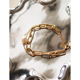 Link Bracelets Pearl Simple Square Bracelet For Women Double Layer Layered Titanium Steel Designer Sparkling Festival Gift Charming Jewellery