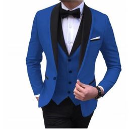 Fashion Royal Blue Men Wedding Tuxedos Black Shawl Lapel Groom Tuxedos Excellent Men Jacket Blazer 3 Piece SuitJacket Pants Tie V227A