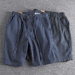 Men's Shorts Vintage Striped Denim For Men With Loose Fit And Five-Inch Inseam