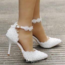 Supplies Wish Amazon White Lace Wedding Shoes A word strap Stiletto Heel Pointed Toe bridal wedding sandals 9cm pumps bridal weddi316t