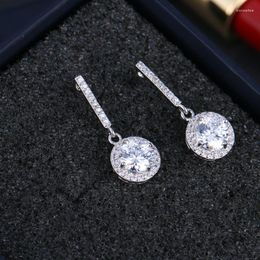 Stud Earrings Zircons Elegent Party Wedding Jewellery Luxury Long CZ Crystal Big Round Dangling For Brides