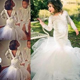 Lace Mermaid Flower Girl Dresses Long Sleeve 2019 New Kids Communion Christening Dress Little Girl Birthday Party Gowns Custom273P