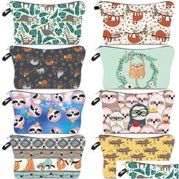 Storage Bags Digital Bride Makeup Rainforest Sloth Print Cosmetic Bag Women Travel Zipper Ladies Pouch Gift Drop Delivery Home Garde Dhckr