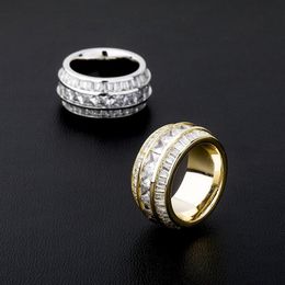 Women Men 3 Rows CZ Stone Round Finger Rings Bling Iced Out Rapper Ring Cubic Zirconia Ring237i