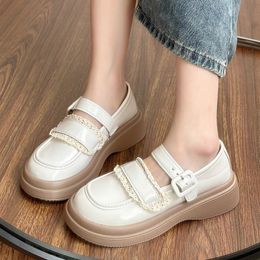 Dress Shoes White Lace Platform Lolita Shoes Women Ankle Buckle PU Leather Mary Jane Shoes Woman Autumn Thick Sole Student Shoes Laides 230721