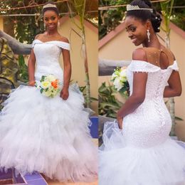 Vintage Sexy Mermaid Wedding Dress Sheer Jewel Neck African Bride Bridal Gown Vestido Novia robes de mariee276e