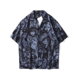 Men s Casual Shirts Harajuku Blousers Men Gothic Grunge Vintage Oversized Short Sleeve Chic Print Top Streetwear Hip Hop 230721