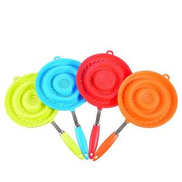 Colanders Strainers Sile Colander Folding Noodles Drain Basket Fruit Vegetable Washing Strainer Collapsible Drainer With Handle Dr Dhepv