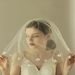 Wedding Veils Face Blusher Hair Pieces One Tier Shouder Length With Flowers Twigs & Honey Headpieces Bridal Veils #V601208O