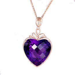 Pendant Necklaces MOONROCY Crystal Chokers Necklace Rose Gold Color Heart Purple For Women Female Drop Jewelry Wholesale Gift