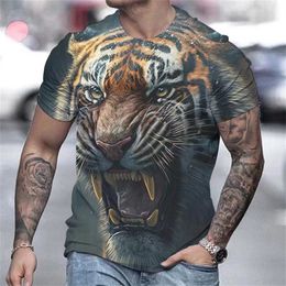 Mens T-Shirt Vintage 3d Animal T-Shirt Fierce Tiger Print Tee Summer Short-Sleeved Holiday T Shirts Loose Clothing Male Pullover