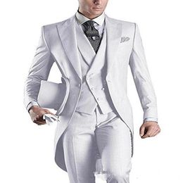Custom Design White Black Grey Light Grey Purple Blue Tailcoat Men Party Groomsmen Suits in Wedding TuxedosJacket Pants Vest-A15223l