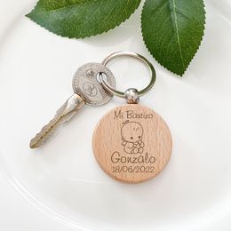 Cushion 20pcs Personalised Wood Christening Keychains Key Ring Souvenir Customised Baby Baptism Party Favour Wooden Key Chain Giveaway