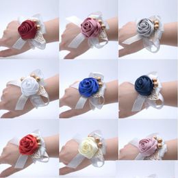 Other Festive Party Supplies Satin Rose Bridal Cor Flowers Bridesmaid Wrist Flower For Prom Decor Drop Delivery Home Garden Dh5Gt
