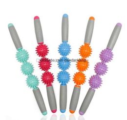 deep muscle massager ball stick Massage Stick Yoga Spiky Wand Trigger Point Roller Massage 5 Balls Anti Cellulite Massager