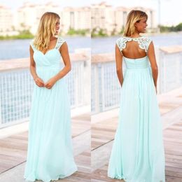 2020 Cheap Mint Green Bridesmaid Dresses A Line Chiffon Summer Country Garden Formal Wedding Party Guest Maid of Honor Gowns Plus 250l