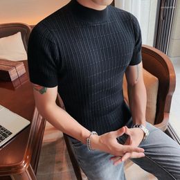 Men's T Shirts Slim Fit Half Turtleneck Casual T-Shirt Mid Neck Golden Classic Simple Solid Color Short Sleeve Knit