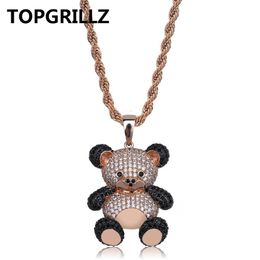 TOPGRILLZ Hip Hop Copper Rose Gold Silver Colour Cubic Zircon Panda Pendant Necklace Charm For Men Women Jewellery Necklaces Gifts2715