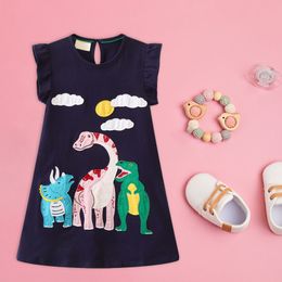 Summer Princess Girls Dresses Animals Dragon Dinosaur Applique Cute Children School Dress Sleeveless Holiday Party Dress 2-8Y