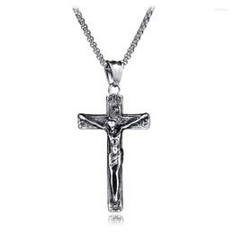 Pendant Necklaces Vintage Christian Jesus Cross Necklace For Men Crucifix Catholic Stainless Steel Jewelry Church Prayer Accessory LN3026