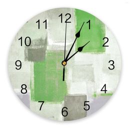 Wall Clocks Turquoise Smudge Paint Square Graffiti Large Clock Dinning Restaurant Cafe Decor Round Silent Home Decoration