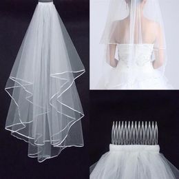 Cheap Two Layers Wedding Veils with Comb White Ivory with Satin Edge for Wedding Accessories Bridal Veils312y