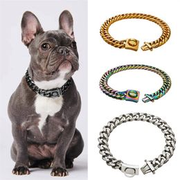 Dog Collars & Leashes Gold Chain Collar Luxury Design Stainless Steel 18K 16MM Jewellery Accessories Heavy Duty Cuban For Medium Lar2367