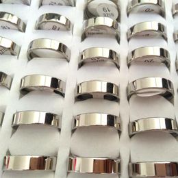 Whole Bulk lots 100PCS Unisex Silver 6mm Plain Quality Shiny 316L Stainless Steel Wedding Engagement Rings Lovers Couples Fing263U