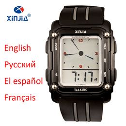 2020 New Talking Watch Sport Men Waterproof Alarm Big Screen Simple Speak Spanish Russian English French For Blind People Clock