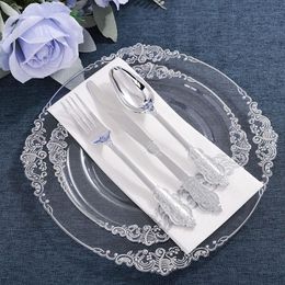 Lighters 70pcs Disposable Tableware Transparent Sier Plastic Tray with Disposable Sierware Glasses Birthday Wedding Party Supplies