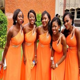 Elegant 2020 A Line One Shoulder Chiffon Bridesmaid Dress Sleeveless Chiffon Orange Cheap Junior Plus Size Bridesmaid Dresses With244q