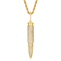 Mens Cool Hip Hop Necklace Gold Silver Colors CZ Bullet Pendant Necklace with 24inch Rope Chain Nice Gift222g