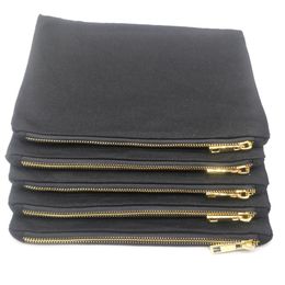 7x10in black cotton canvas makeup bag for diy printing black canvas cosmetic bag with black lining gold zip directly from factory 335V