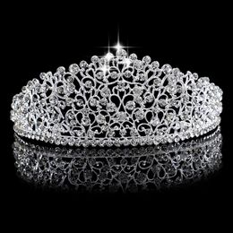 Gorgeous Sparkling Silver Big Wedding Diamante Pageant Tiaras Hairband Crystal Bridal Crowns For Brides Prom Pageant Hair Jewelry 295o