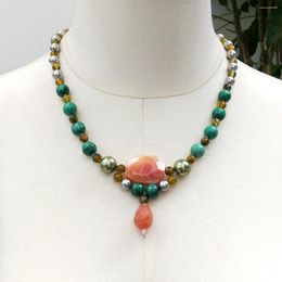 Pendant Necklaces Lii Ji Real Stone Mutil Color Necklace 52cm Malachite Agates Shell Pearl Stock Sale Women Jewelry