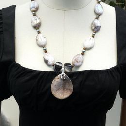 Pendant Necklaces Lii Ji Gray Brown Color Women Necklace 68cm Agate Shell Pearl Hematite Wood Jasper Stock Sale Jewelry