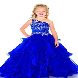 Beautiful little girl beauty pageant dress one shoulder beads dress PROM dress custom size 2 4 6 8 10 12 14260o