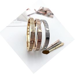 Fashion Jewellery Stainless Steel Bangles Bracelet Full Diamond With Big Stone Bracelets 3 Row Cubic Zirconia CZ for Women Valentine2784