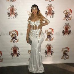 New Mermaid Prom Dresses 2023 Scoop Sequins Girl Party Dress Long Sleeves vestido De Fiesta De Boda Formal Evening Gowns280B