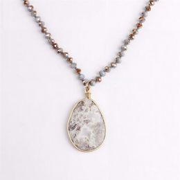 ZWPON Fashion Gold Braid Teadrop Natural Stone Pendant Necklace Natural Stone Beads Necklace for Woman Jewellery Whole239O