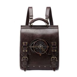 School Bags Retro Steampunk Backpack Vintage Industrial Style Gothic Medieval Women Leather Vikings Laptop Bag Satchel Pirate Briefcase 230721