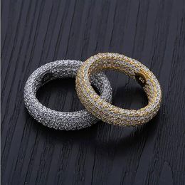 Mens Iced Out 925 Sterling Silver 360 Eternity Bling Bling Rings Micro Pave Cubic Zirconia 18K Gold Plated Luxury Simulated Diamon242v