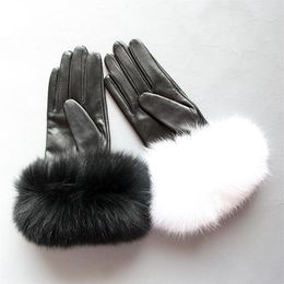 Five Fingers Gloves Maylofuer Genuine Sheepskin Leather Touch Screen Hair Cuffs Women Warm In Winter Black244j