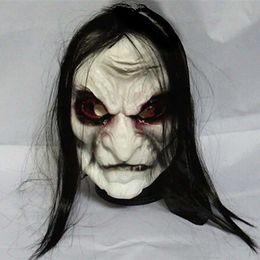 Party Masks Latex Female Blooding Ghost Mask Long Hair Face Cover Halloween Haunted House witch Headwear Masquerade Cosplay Scary Props 230721